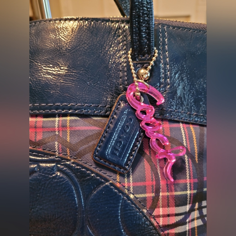 Coach Tartan Poppy Blue and Pink Plaid Tote Bag - Picture 9 of 9